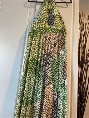 Banana Republic Green and Brown Printed Halter Maxi Skirt Medium